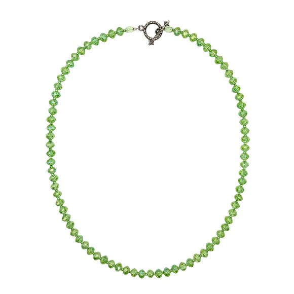 Peridot Green Czech Glass Necklace, Fire-Polished AB Beads - Boho Layering - Picture 1 of 4